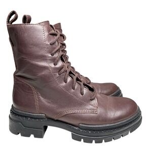 Steve Madden Jamisyn Brown Leather Combat Boots Womens Sz 10 Lug Sole Chunky Zip